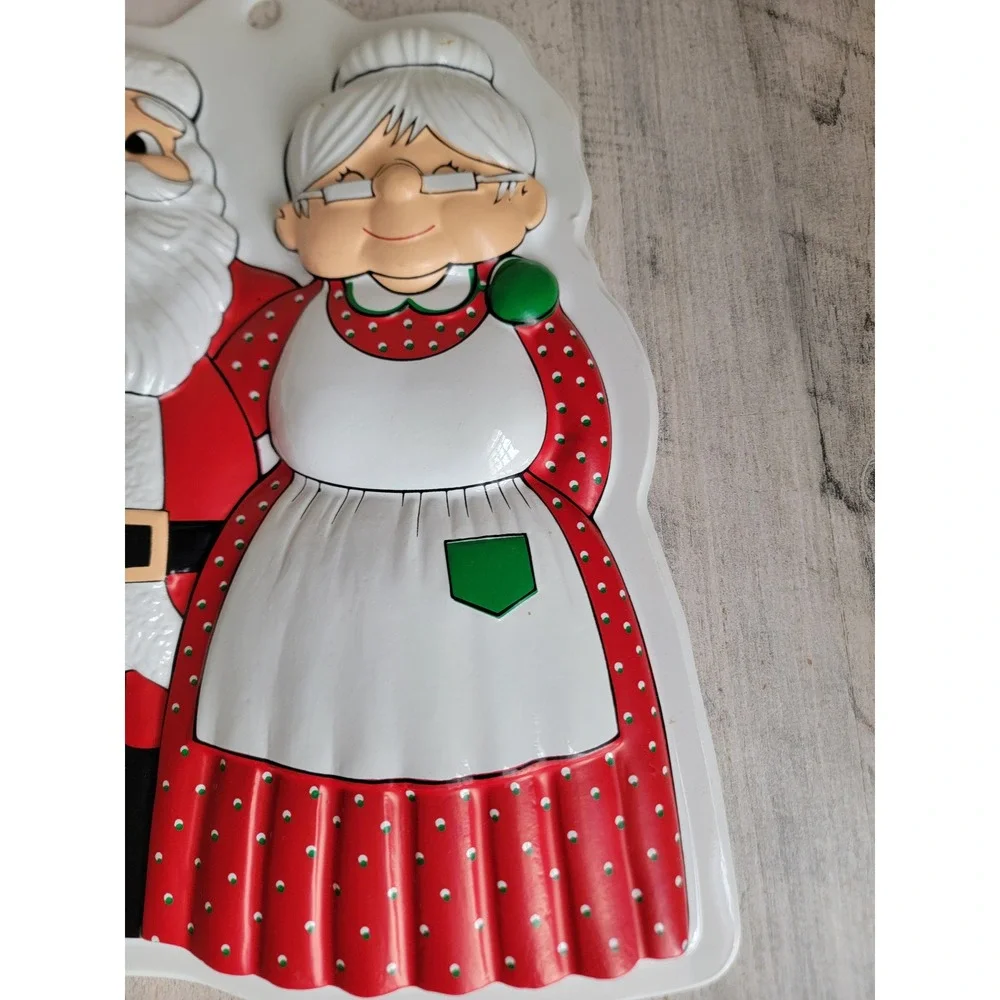 Vintage plastic Mrs Mr Claus cut out Xmas large ornament unique home decor